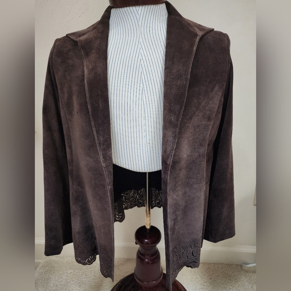CHOCOLATE BROWN SUEDE JACKET SIZE 6 UNIQUE STYLE EUC